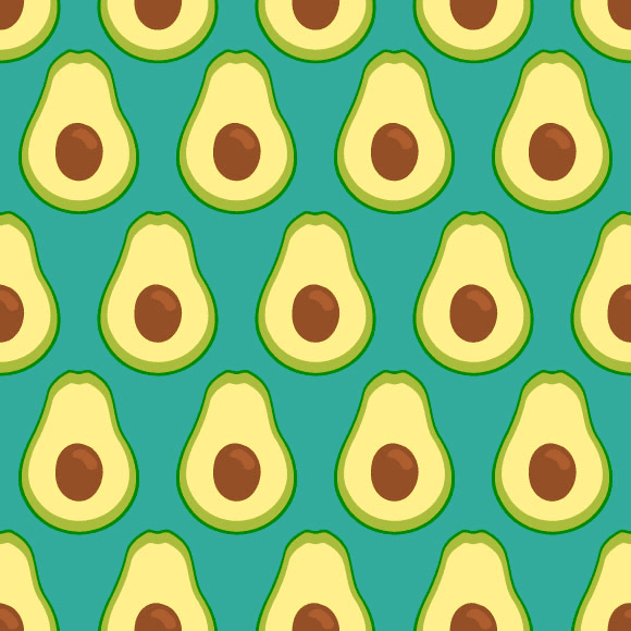 Sliced avocado seamless vector pattern. Flat design fruit illustration