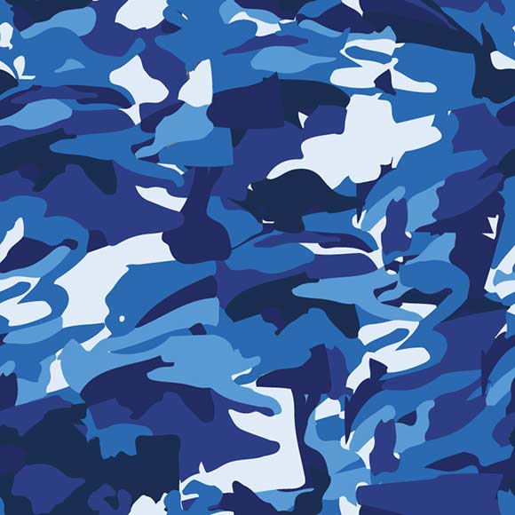 Blue & white camouflage seamless vector pattern. Sea water background