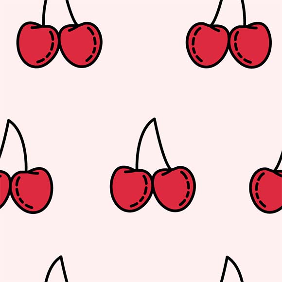 Cherry fruit seamless vector pattern. Fruit icon design background