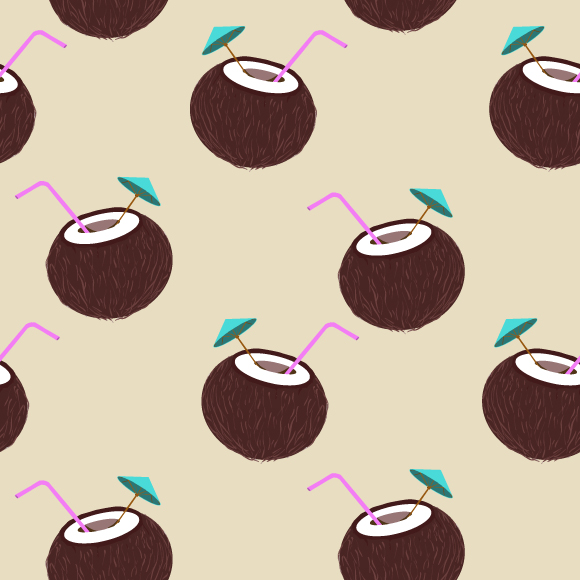 Coconut cocktail with straw vector pattern