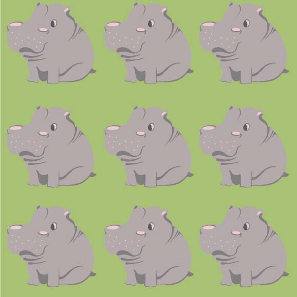 Cute baby hippo cartoon animal sketch pattern