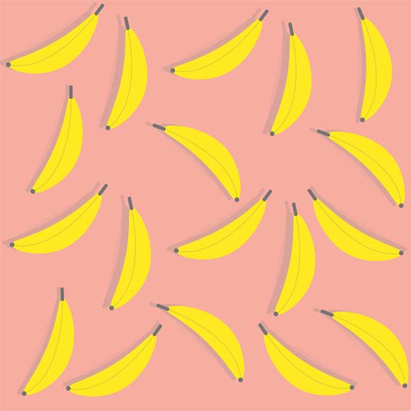 Cute banana seamless vector pattern. Cartoon fruit design illustration