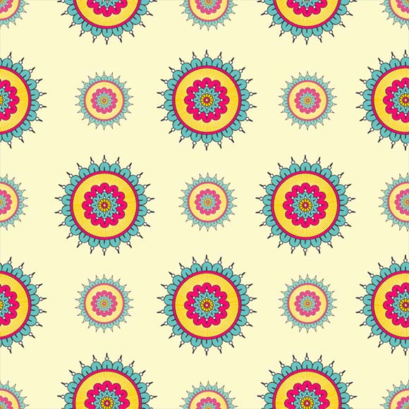 Ethnic floral mandala on yellow color background