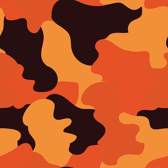 Orange, black, yellow camouflage design pattern