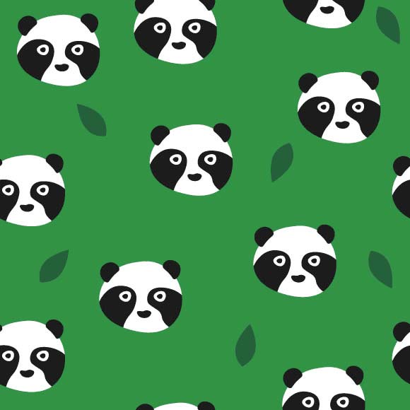 Panda face and leaves on green background