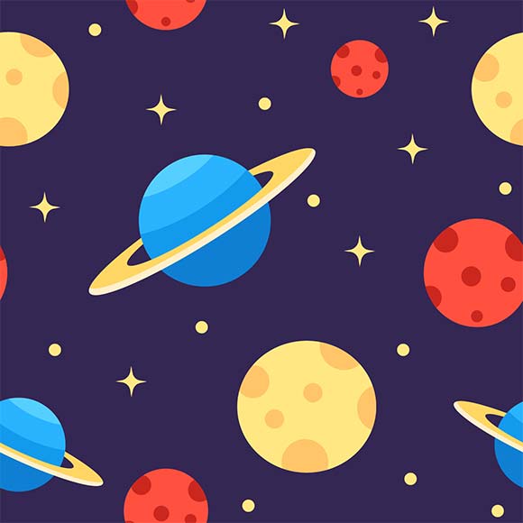 Solar system icons & seamless vector pattern
