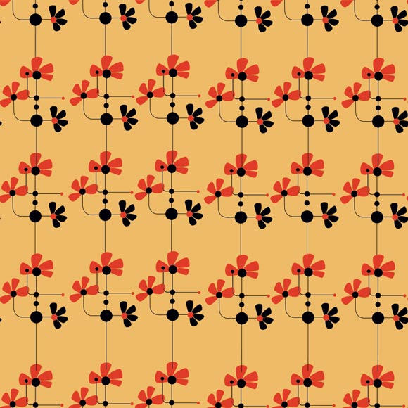 Red and black minimalist flowers on yellow background