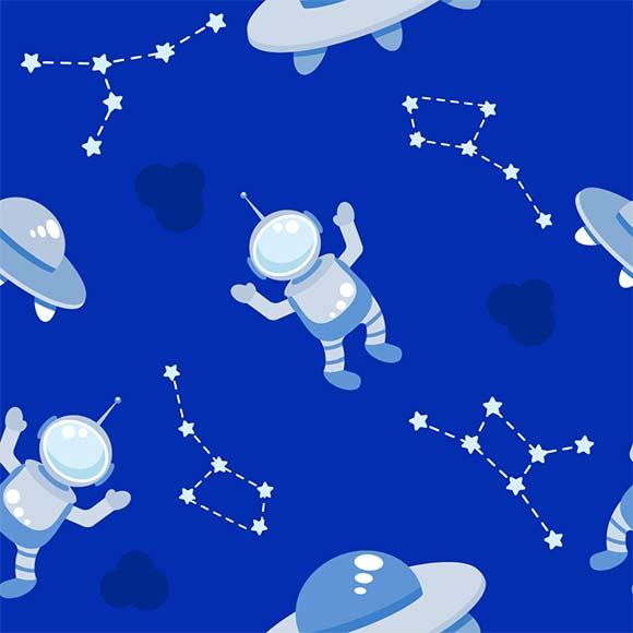 Astronauts spaceships and constellation seamless vector space pattern