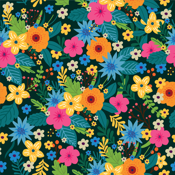 Colorful Vibrant Ditsy Floral  Free Vector Arts & Images